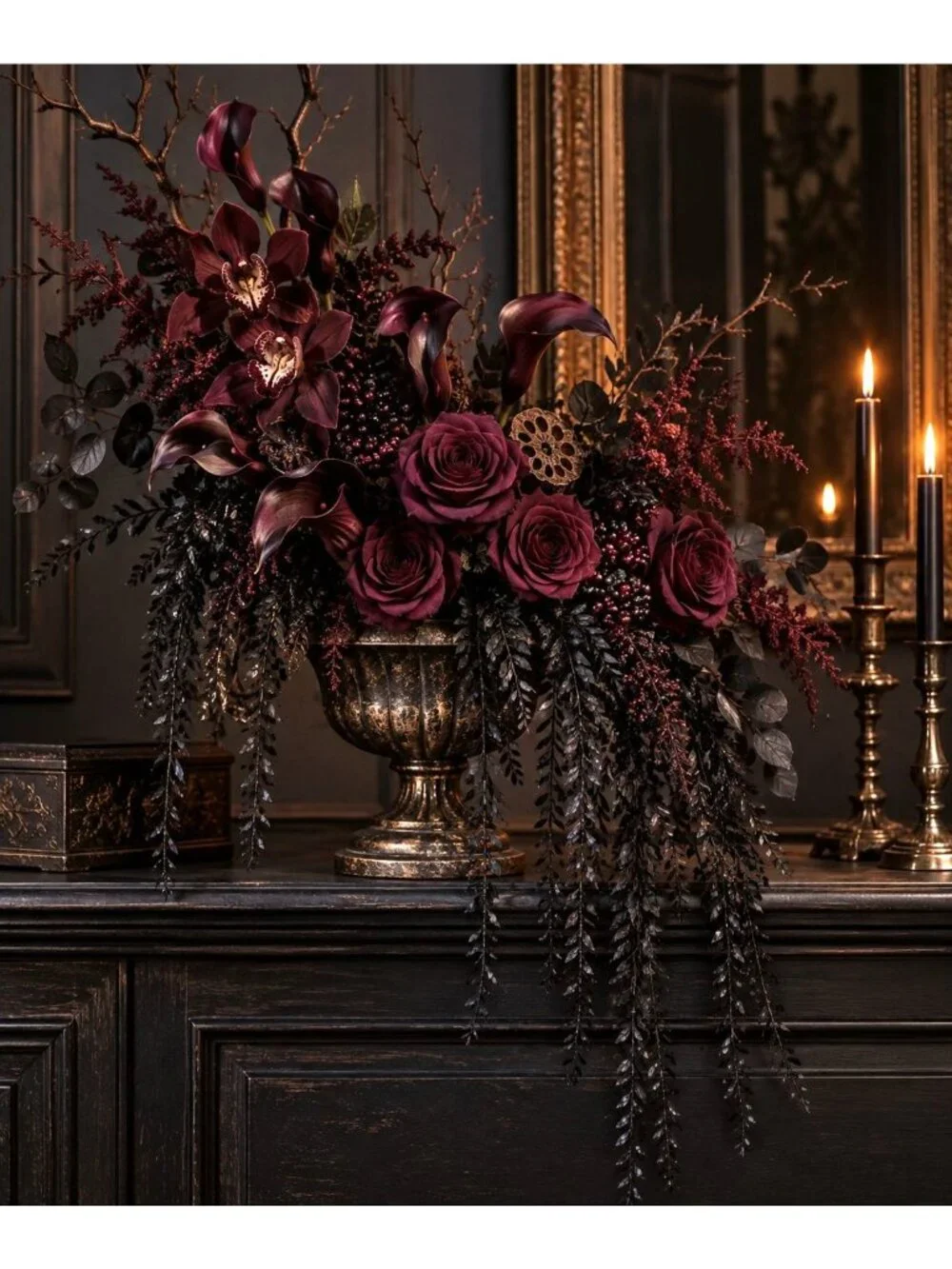 Black Hanging Vine 10 Stem Gothic Halloween Greenery 28 Inch Faux Trailing Plant